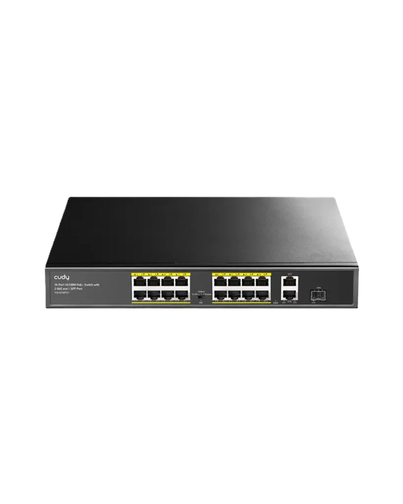 [FS1018PS1] 16-Port 10/100M PoE+ Switch with 2 Gigabit Uplink and 1 SFP Port 200W