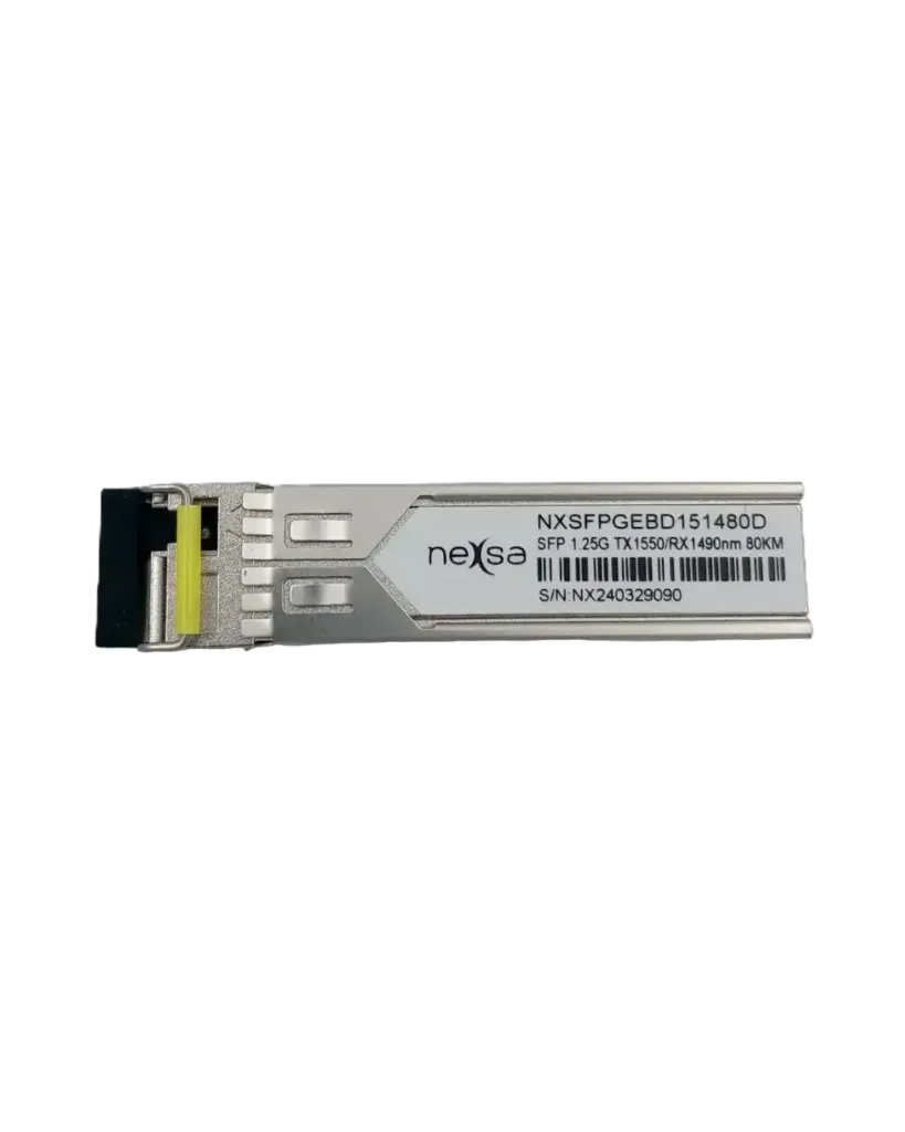 TRANSCEPTOR SFP BIDI 1000BASE-BX-D 1.25GBPS TX1550NM RX1490NM 80KM LC MONOMODO DOM NXSFPGEBD151480D