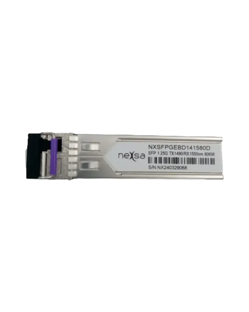TRANSCEPTOR SFP BIDI 1000BASE-BX-U 1.25GBPS TX1490NM RX1550NM 80KM LC MONOMODO DOM NXSFPGEBD141580D