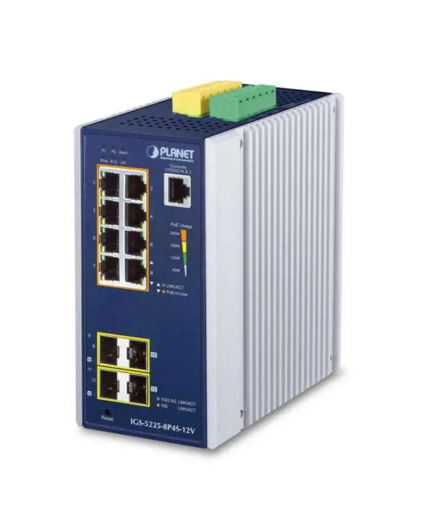 SWITCH INDUSTRIAL ADMINISTRABLE L3 PoE+ 8 Puertos GIGABIT + 2 SFP 2.5G + 2 SFP+ 10G PLANET IGS‑5225‑8P2S2X