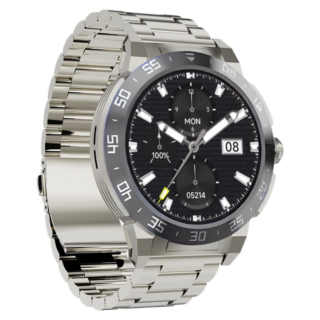 BE-50G SMART WATCH GRIS PULSO METALICO PLATEADO